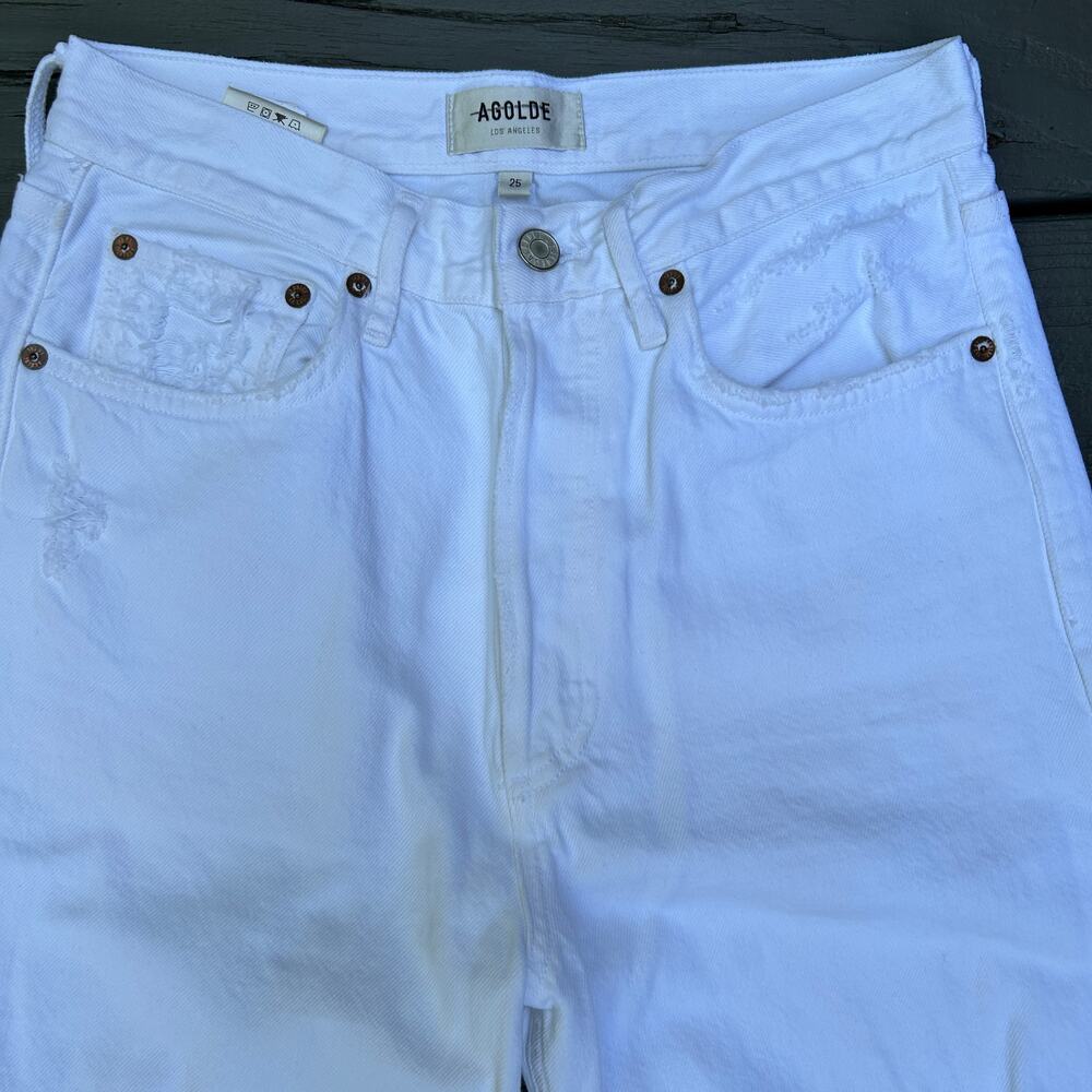 Agolde 90s Jean loose fit premium denim white Distressed Button Fly Size 25 - Picture 3 of 13